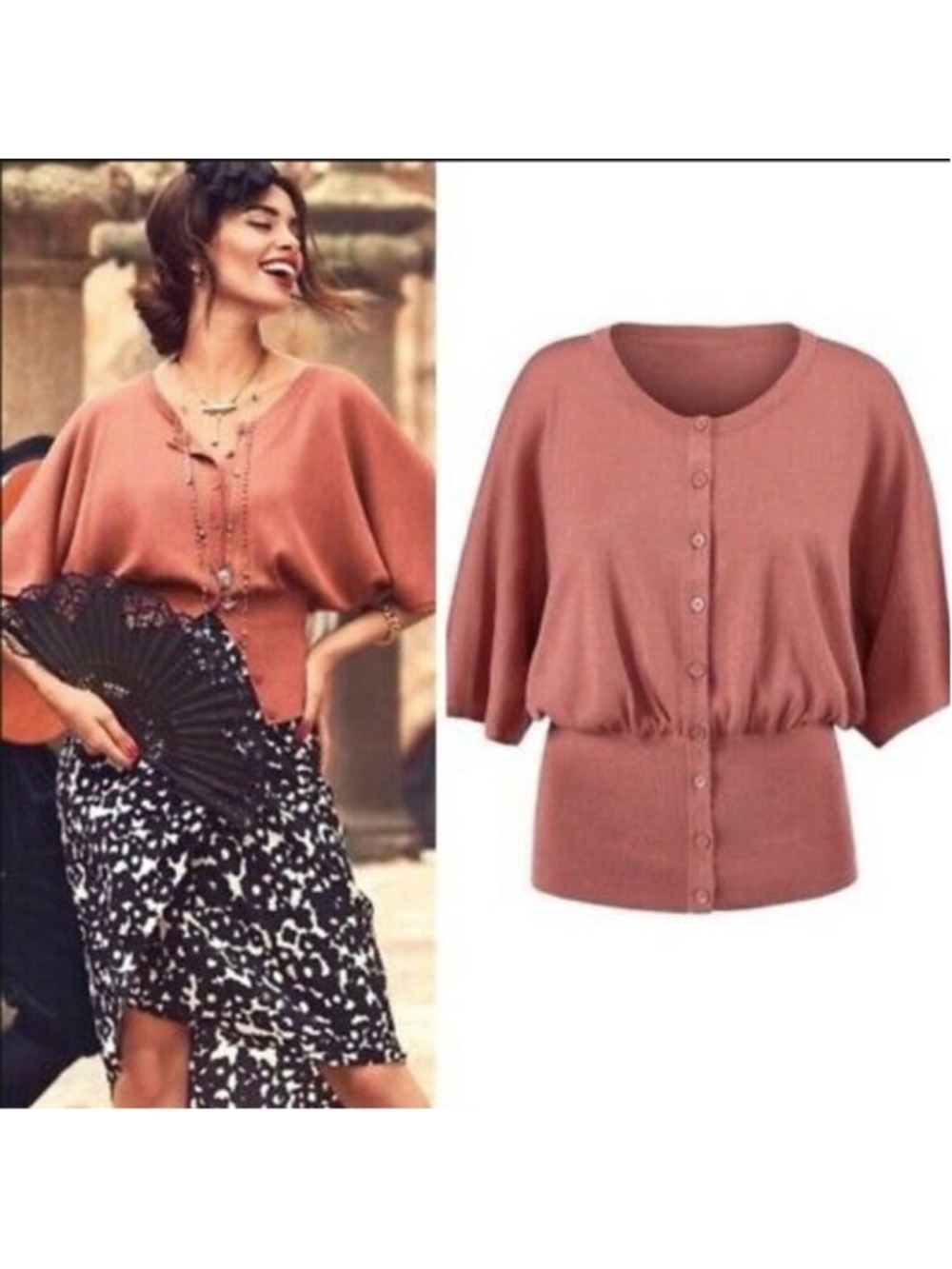 CAbi Brick Dust Kimono Cardigan Size M and Matching V-Neck Cami Size M EUC - Picture 3 of 12